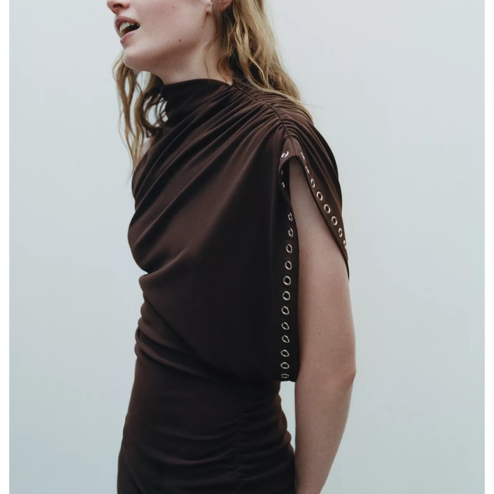 Zara Chocolate Brown Draped Dress